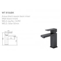 ECT Acqua Black Square Basin Mixer (Matt Black Finish)